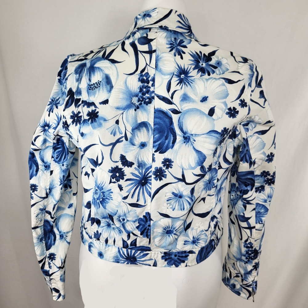 David Brooks Lightweight Floral JACKET Womens Size M Blue White Button Up Vtg - Picture 3 of 16